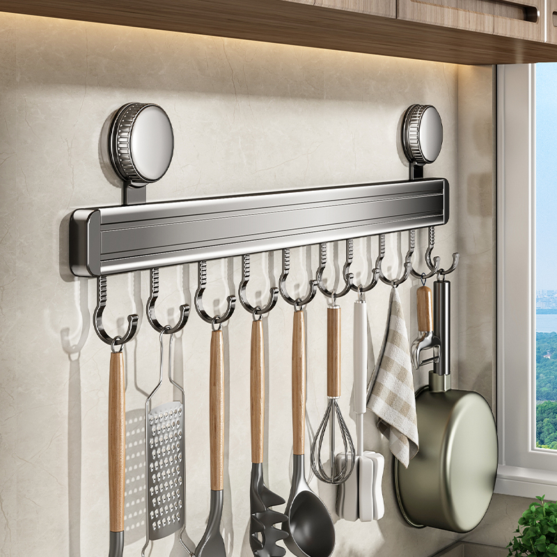 优勤吸盘厨房挂钩挂杆免打孔厨房置物架锅铲勺子挂架壁挂式收纳架