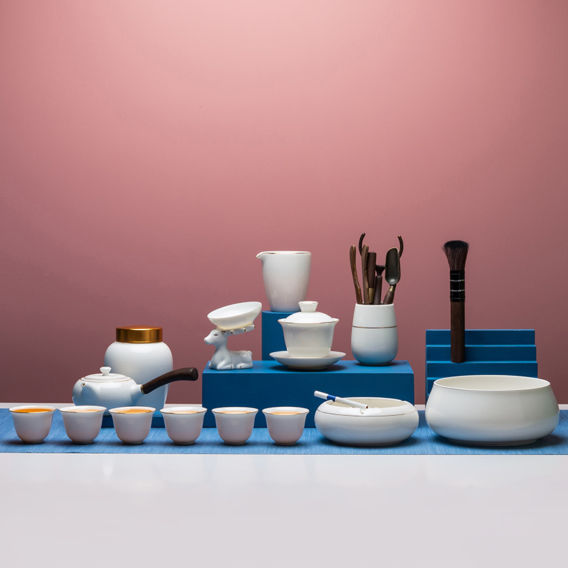 羊脂玉白瓷茶具套装家用客厅中式泡茶壶盖碗功夫茶杯整套礼盒