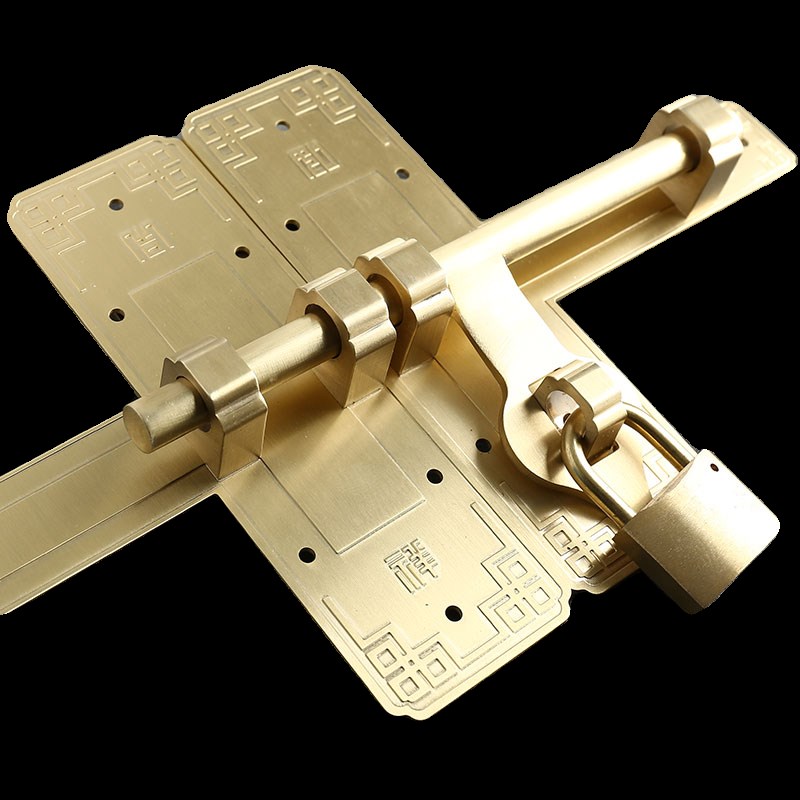 纯黄铜加厚大门插销中式仿古门锁老式木门古建复古典庭院门栓插销