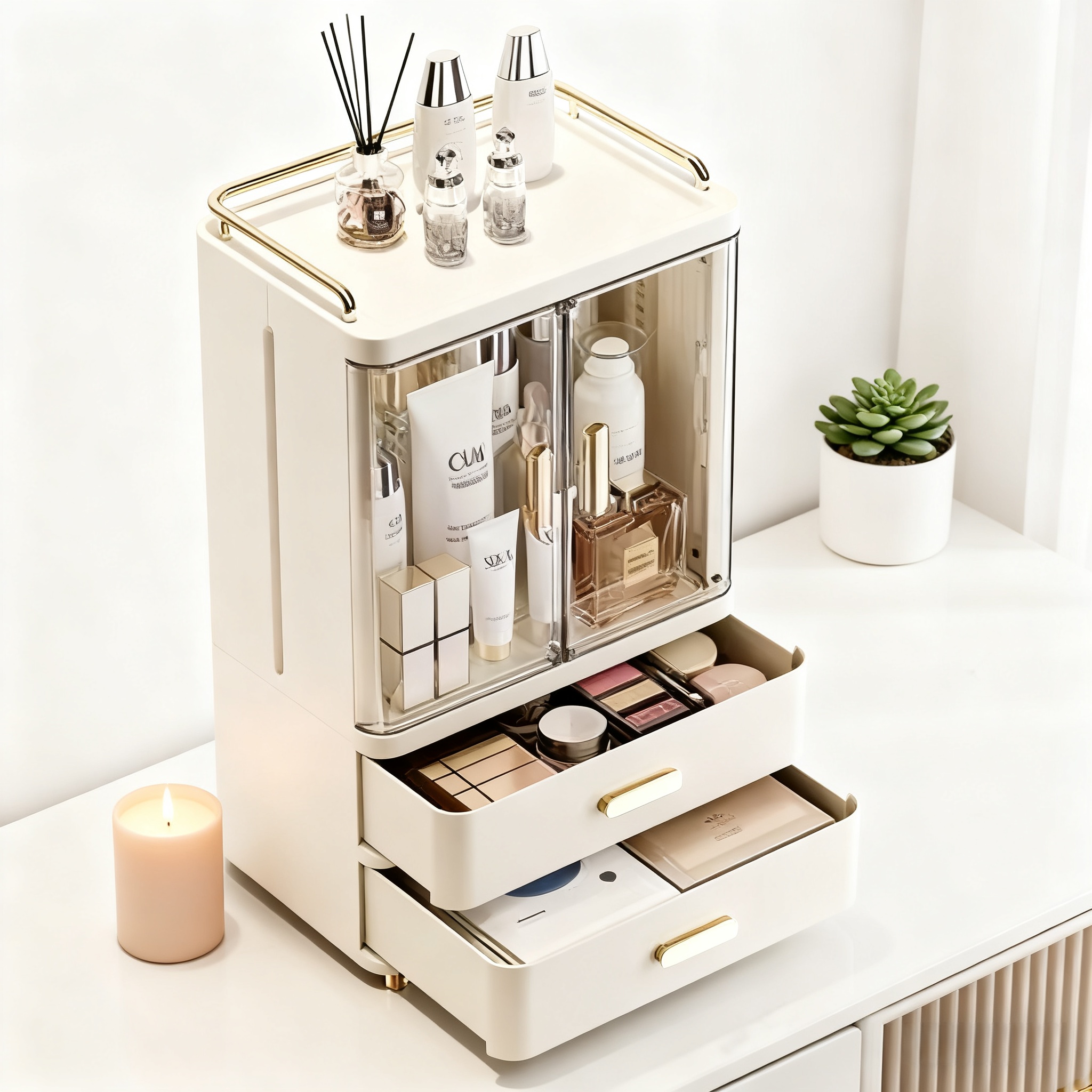 化妆品收纳盒桌面高级感大容量眉笔化妆刷防尘置物架护肤品收纳盒