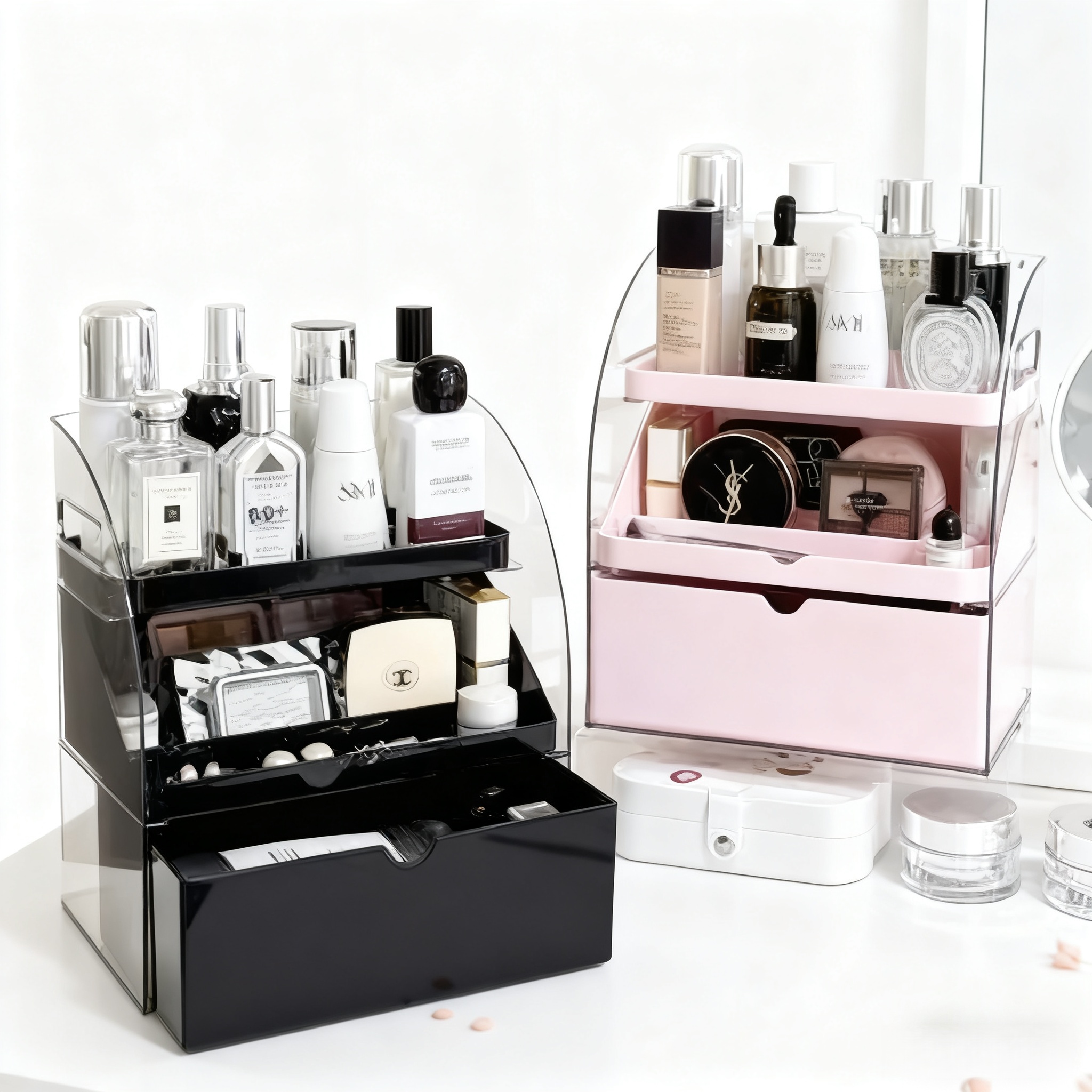 化妆品收纳盒桌面高级感抽屉式透明亚克力梳妆台分格护肤品置物架