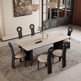 餐桌家用小户型轻奢奶油椭圆长方形餐桌子客厅 德利丰岩板洞石法式
