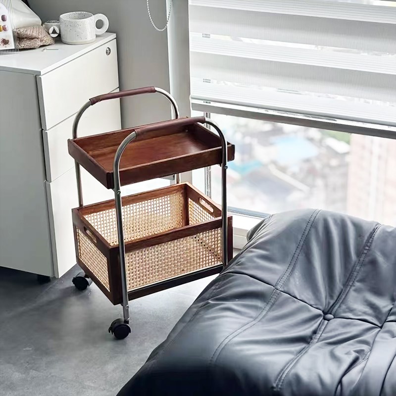 不锈钢置物架diy高颜值中古风实用小推车客厅卧室落地式2层置物架