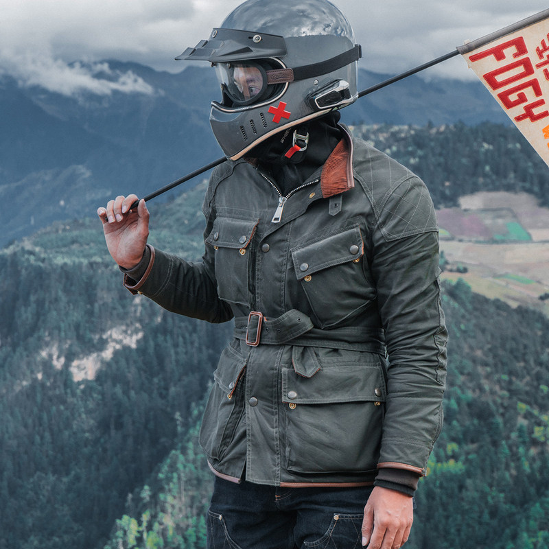 福禄车库冬季骑行服复古油蜡衣摩旅防风保暖凯旋摩托机车通勤外套