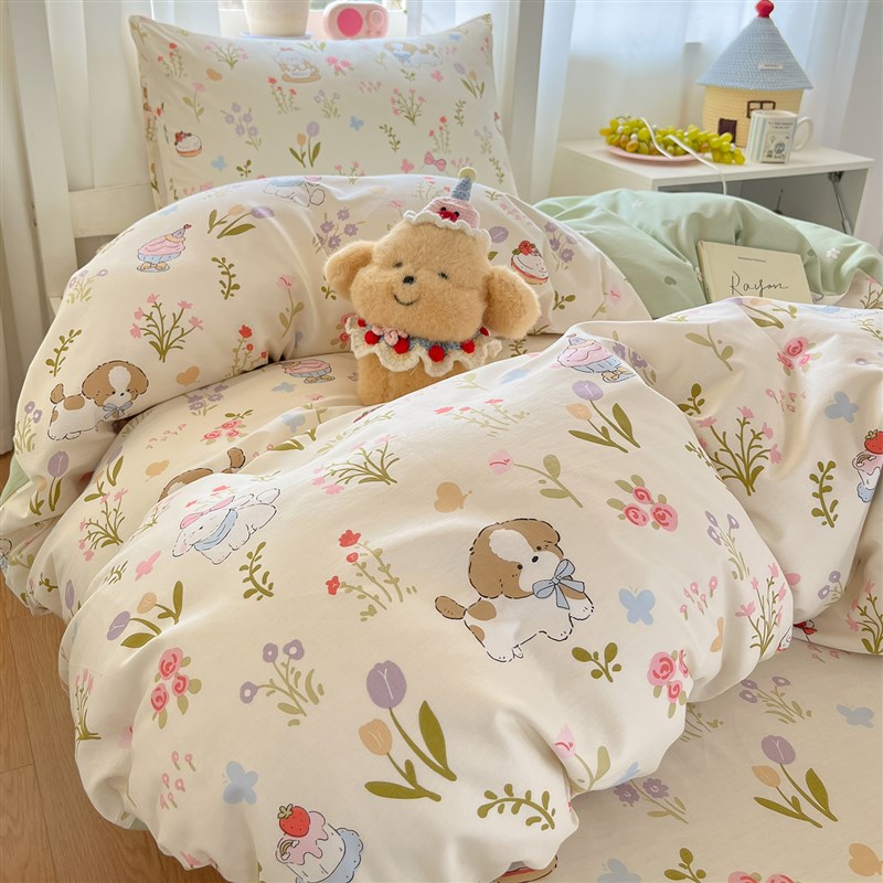 田园学生宿舍六件套全棉床上用品小清新被套床垫床单人三件套