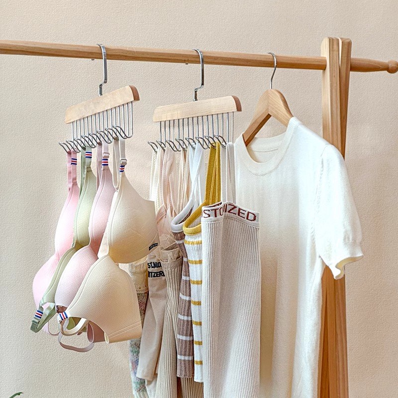 木质吊带衣架家用内衣背心领带收纳多功能宿舍实木挂钩波浪晾衣架