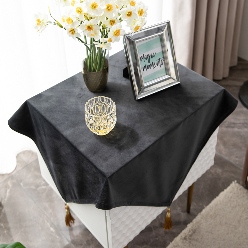 正黑色天鹅绒床头柜遮丑盖巾家用简约现代轻奢小方巾盖布坠子定制