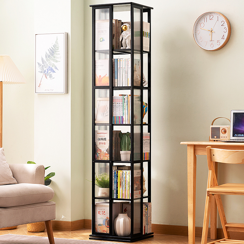 旋转书架落地置物架书柜子家用收纳柜儿童客厅简易实木展示架立架