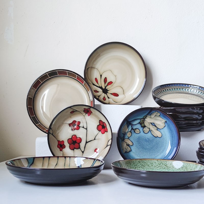 【四个装更划算】陶瓷深盘菜盘日式家用浮雕餐盘餐具汤盘饭盘微瑕