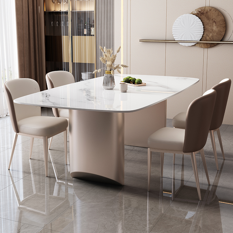 轻奢亮光岩板餐桌椅组合家用现代简约客厅小户型网红夕餐厅吃饭桌