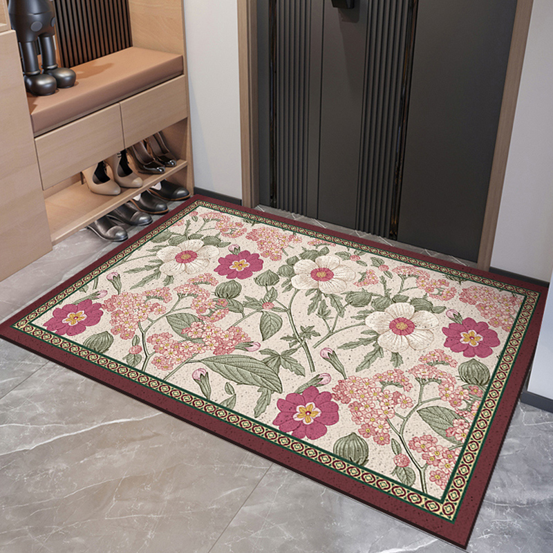美式复古碎花入户丝圈地垫可裁剪门垫进门脚垫户外垫子大门口地毯