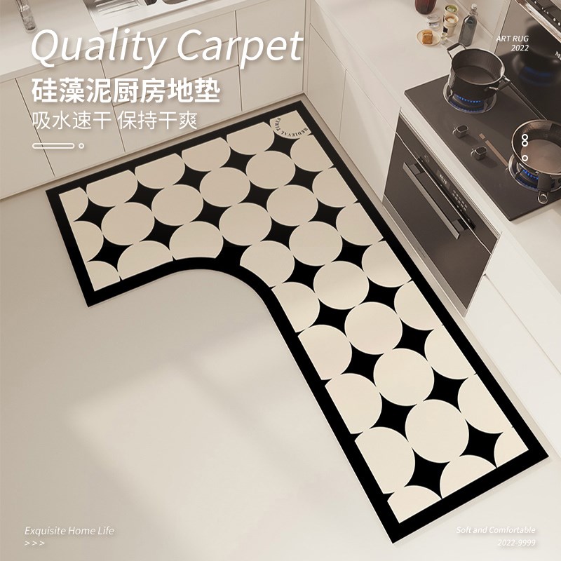 厨房地垫7字型硅藻泥吸水软垫一体l型防油防滑脚垫耐脏可擦洗垫子