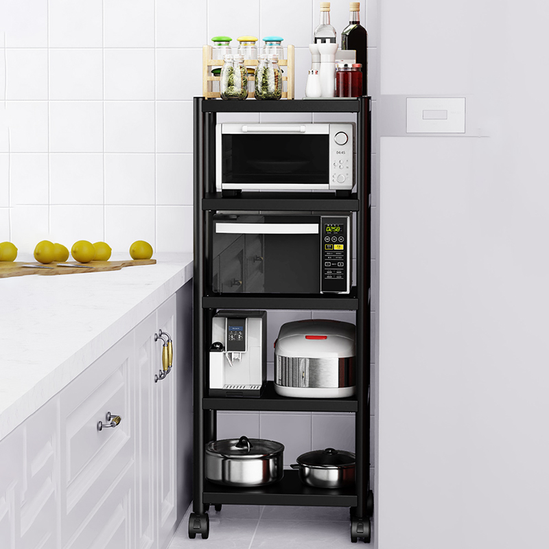 不锈钢厨房置物架落地多层小推车带轮锅具烤箱微波炉夹缝收纳架子