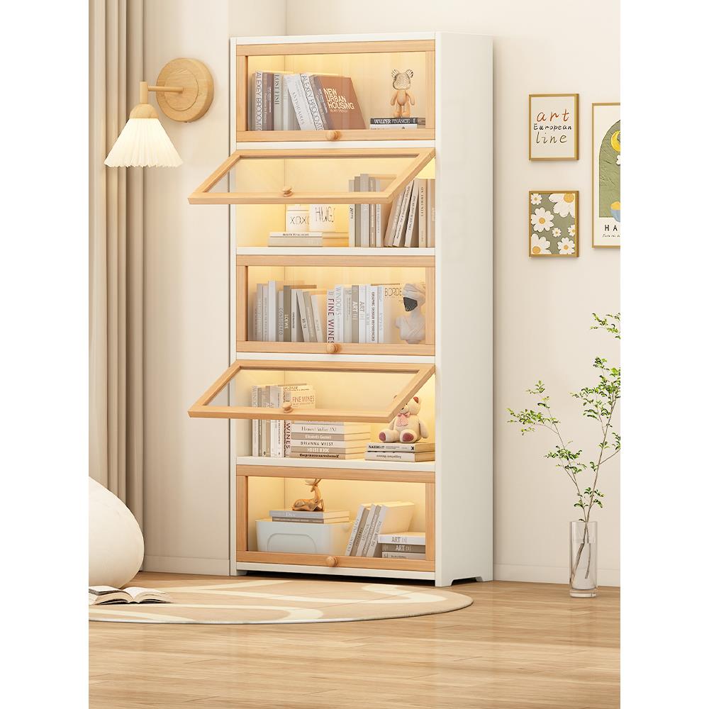 书架落地置物架书柜储物柜一体靠墙收纳家用多层防尘实木展示柜子