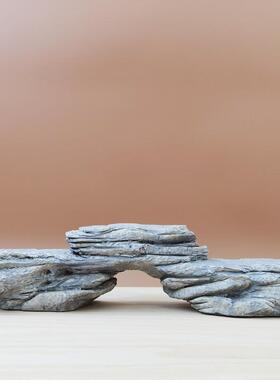 树脂仿真石头底座摆件假山微景观中式古风禅意奇石造景装饰小树桩