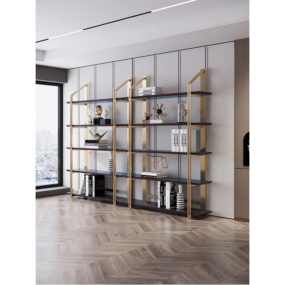 现代轻奢书架置物架落地办公室客厅设计创意不锈钢书架隔断展示架