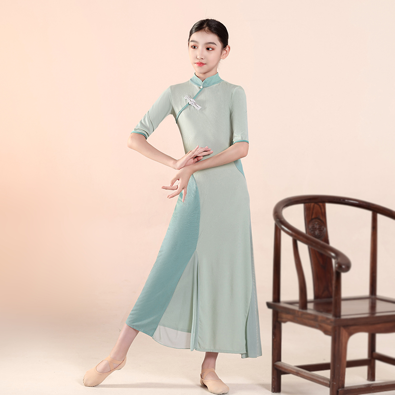儿童古典舞旗袍h演出服舞蹈服女童中国舞练功服艺考服民族风扇子