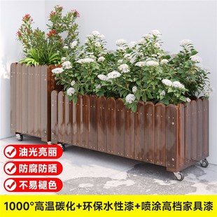 滑轮防腐木花箱种植箱户外碳化实木阳台种菜箱室R外长方形种树花