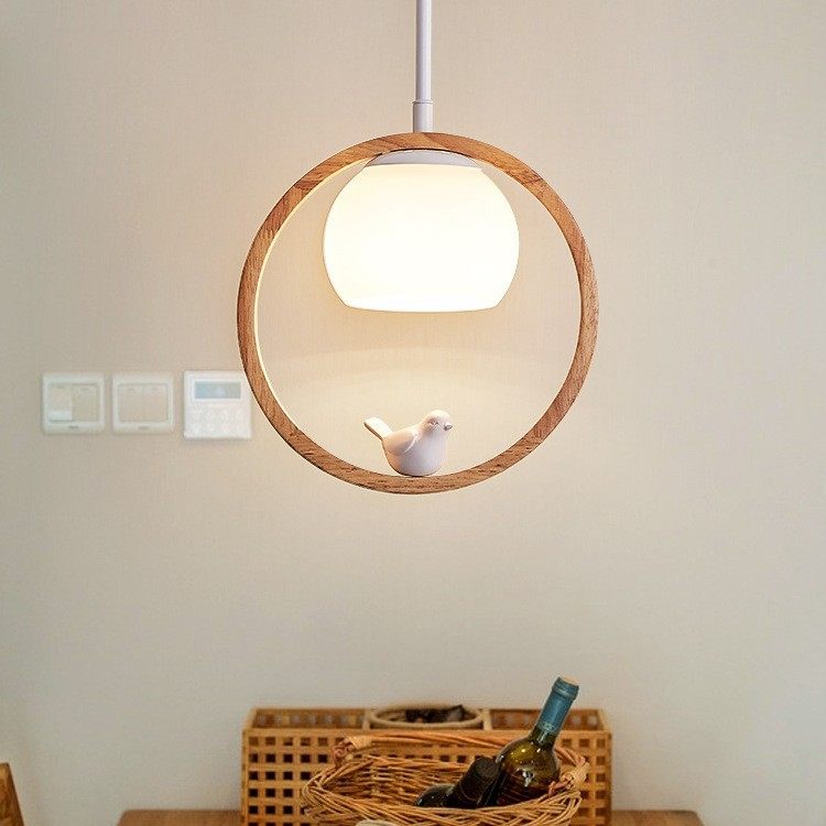 圆形餐厅原木吊灯 个性吧台餐桌甜品店装饰北欧风卧室民宿床头灯