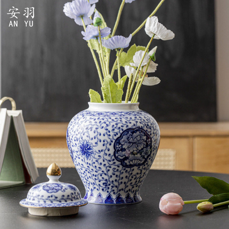 上金 复古青花陶瓷花瓶中式客厅插花瓶别墅装饰家居摆设中式花瓶,模玩/动漫/周边/娃圈三坑/桌游,文化/体育周边,淘宝优惠券,粉丝福利购,淘宝优惠卷