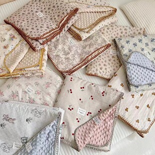 宝宝出行小盖毯双层纱豆豆毯无夹棉外出推车小盖毯四季薄毯子