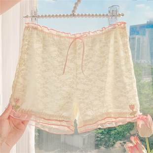 防走光女2024新款 夏季 薄款 不卷邊可外穿 蕾絲邊打底褲 甜郁安全褲