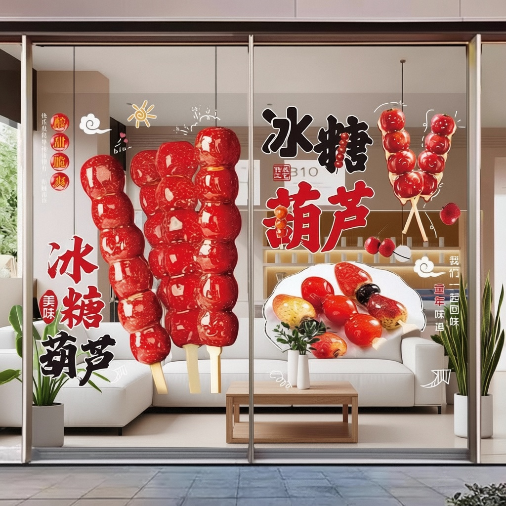 老北京冰糖葫芦广告贴纸小吃车橱窗装饰墙贴画糖葫芦玻璃门海报