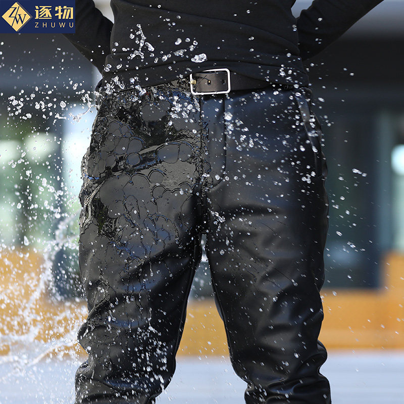 皮裤男士加绒加厚冬季保暖宽松摩托车防水防风P大码机车骑行皮裤