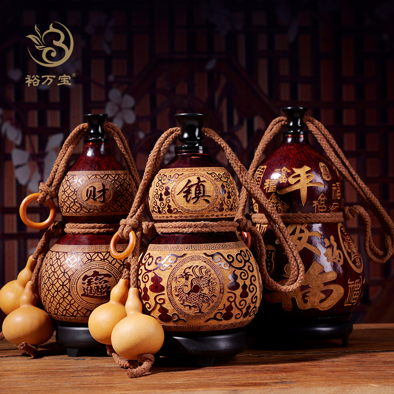 葫芦酒壶雕刻图案天n然酒葫芦装酒随身水杯挂件一斤装小酒葫芦摆