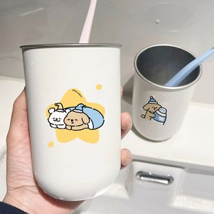刷牙小狗儿童刷牙漱口杯高颜值可爱情侣牙L刷杯一对家用不锈钢牙
