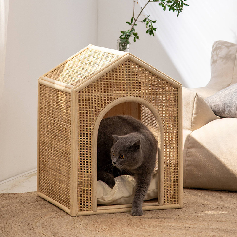 藤编猫窝夏季通风宠物窝四季通用网红G猫床猫咪小狗屋房子家睡觉