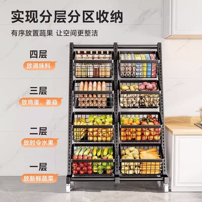 厨房家用加厚货架多层置物架超强承重H便利店零食落地小推车带滑