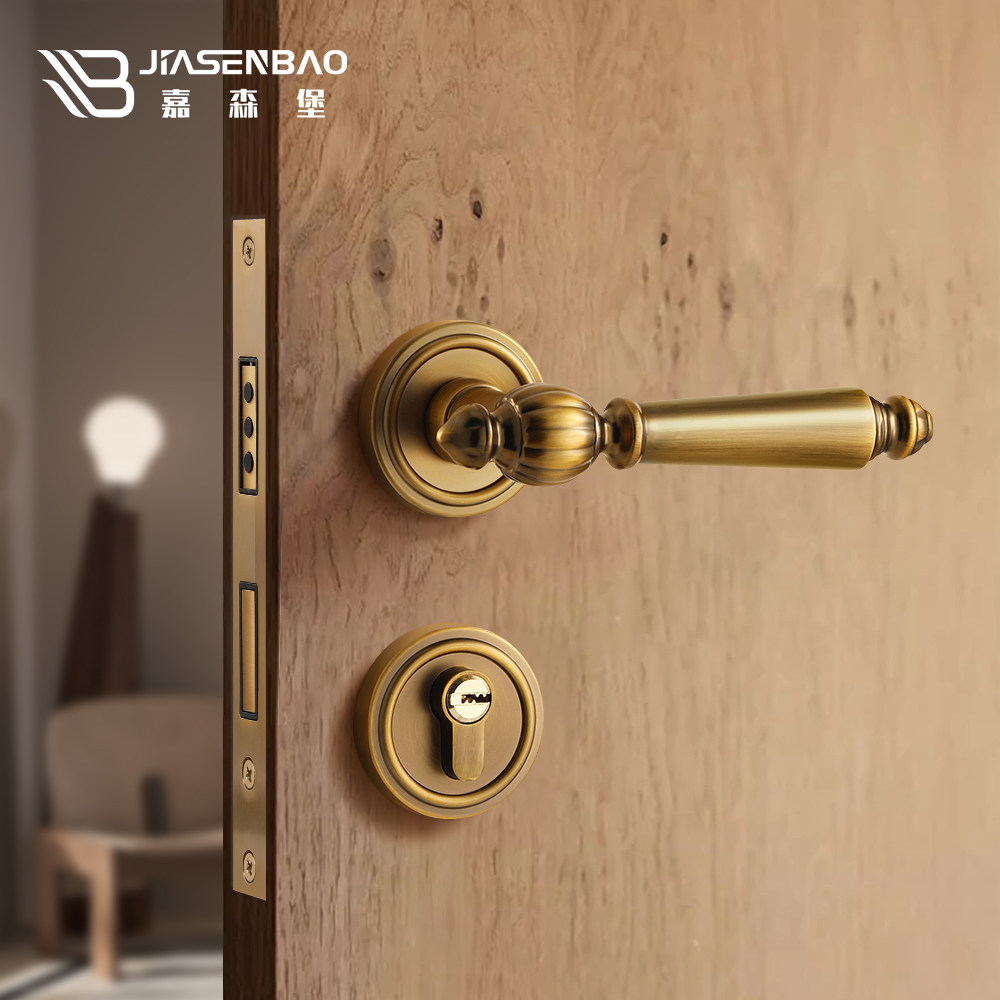 嘉森堡法式门锁室内木门t卧室家用通用型黄古铜门把手手柄房间门