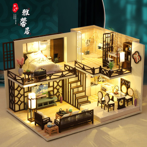 创意新中式复古建筑模型小房子木A质手工拼装diy小屋男女生日礼物