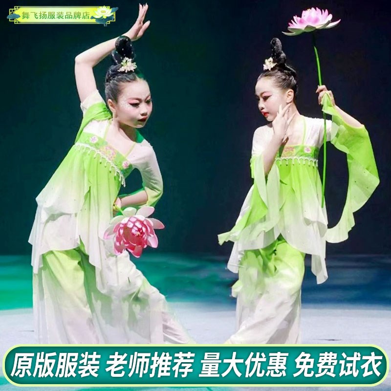 江南可采莲演出服女童古典舞蹈练功服中国风荷花S仙子入莲间表演