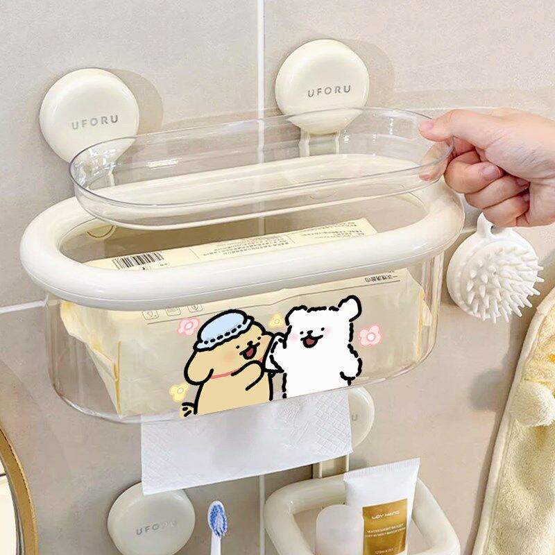 精选刷牙小狗卫生间厕纸盒壁挂纸巾收纳盒抽纸盒洗脸巾洗漱用品置