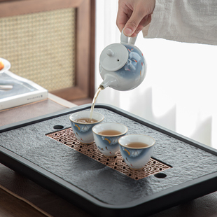 精选简约乌金石茶盘茶具托盘家用储水日式小型小茶台茶海方形轻奢