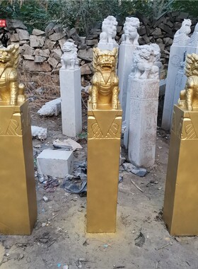 拴马桩石雕 仿古做旧青石狮子栓马柱 貔貅四神兽庭院招财装饰摆件