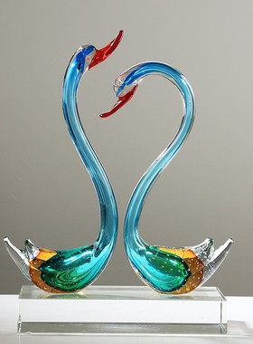 精选琉璃天鹅摆件艺术大师手作现代轻奢极简样板房别墅客厅玄关装