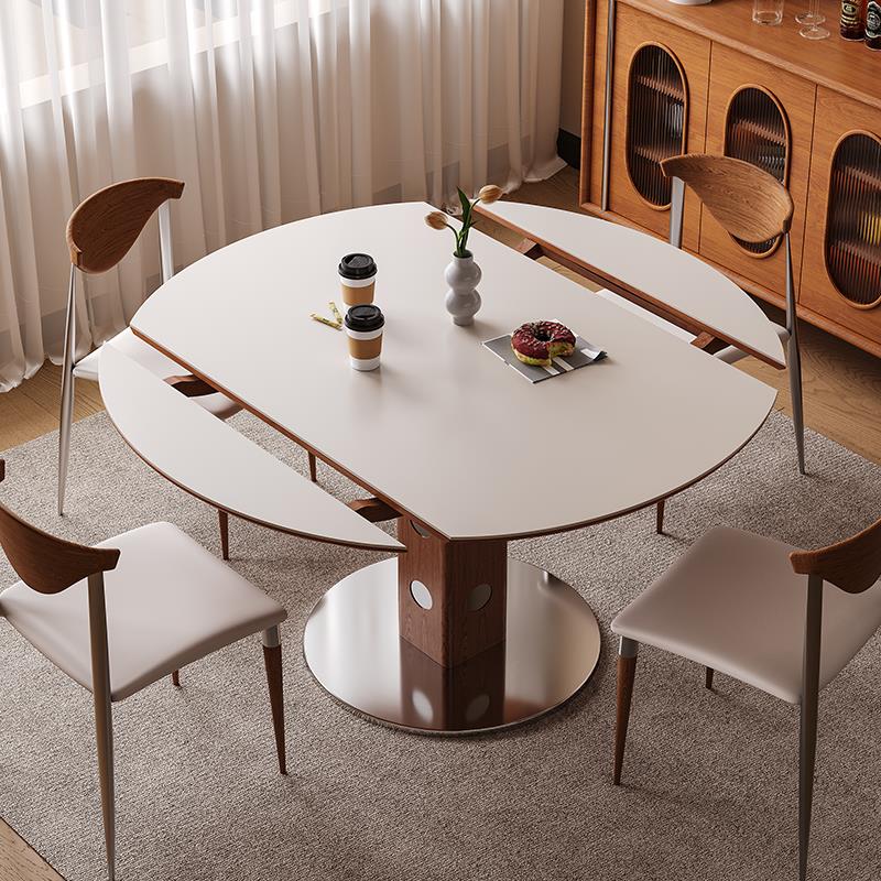 伸缩白色岩板餐桌可变圆桌包豪斯轻奢小户型中古风可折叠功能餐桌