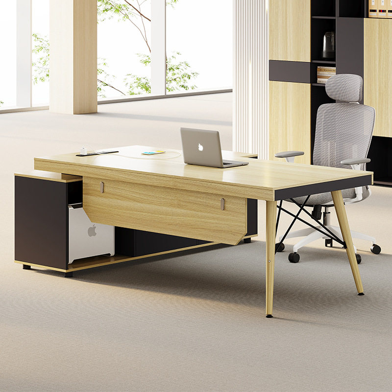 办公桌老板总裁桌新中式经理办公桌椅组合枫木色大班台办公室桌子