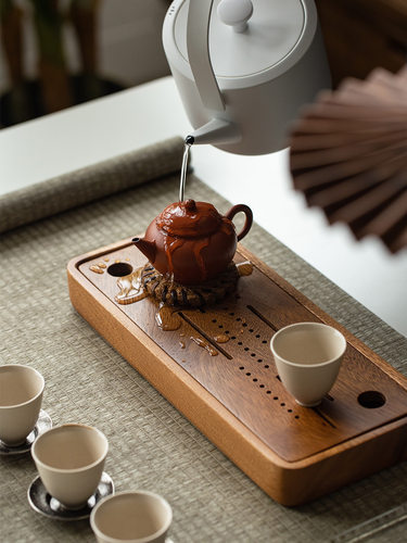 干泡盘胡桃木茶盘家用小型茶台储水式茶海新中式茶托简约茶具托盘
