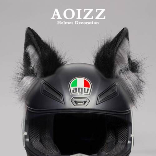 ◆AOIZZ◆狼系仿真头盔兽耳 重工网红同款机车滑雪装饰可弯折拆卸