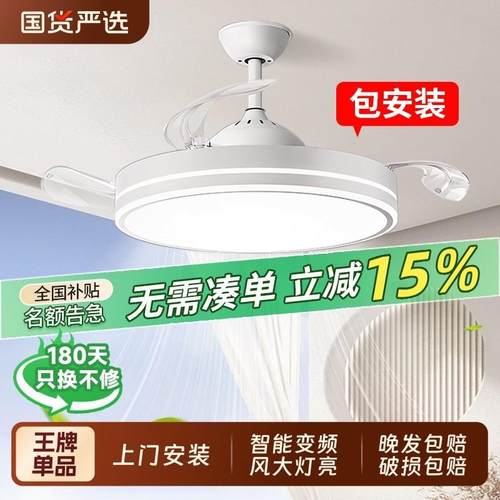 2025新款隐形电风扇灯一体智能饭厅卧室客厅吸顶吊扇灯超薄全屋