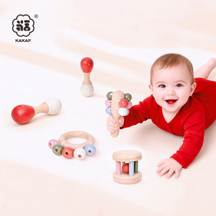 KAKAF咔卡福婴儿木质手摇铃小月龄宝宝玩具0-6个月新生的儿见面礼