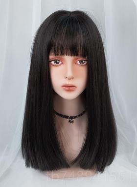 正品发一刀切假女锁骨中长发漫画海网红黑色JK长发直自然刘全头套