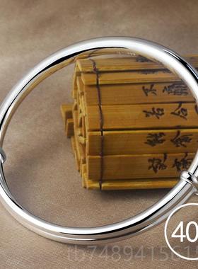 正品99银手镯9女年送轻款镯宽面手饰光面实心手推拉纯银镯子妈妈