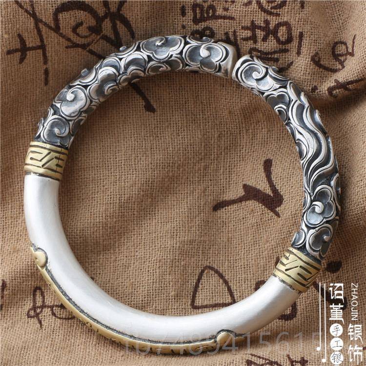 正品齐大天圣悟空手足银纯手工金箍棒银手镯999纯银镯情侣手环古