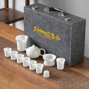 盖冰种烧玉瓷功夫茶具家用碗茶杯整套茶具套轻奢高档装 正品 礼素盒