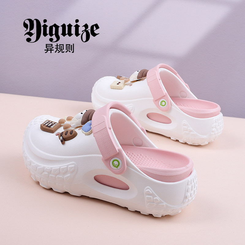 新款轮胎洞洞鞋女款夏季外穿厚底软底增高上班两穿防滑可爱包头拖